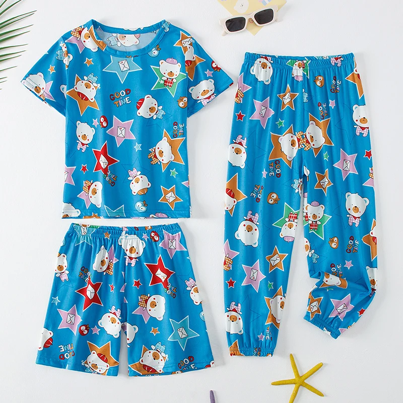 3PCS Girl Summer Love Short-sleeved Pants Shorts Three-piece Girl Ōwarawa Comfortable Thin Air-conditioned Pajama Suit