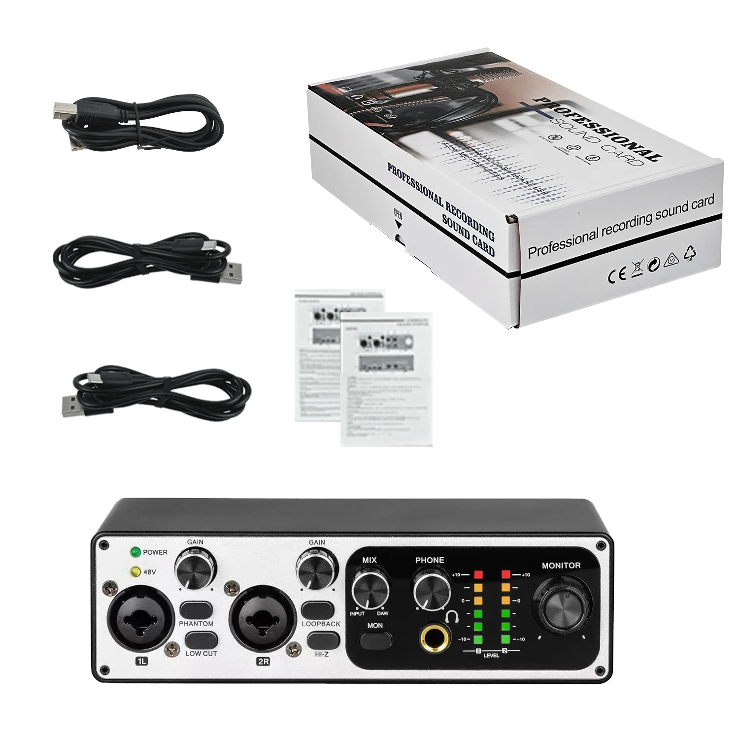 GAX-MB22 전문 오디오 인터페이스 스튜디오 사운드카드 녹음 장비 2인 2아웃 USB 루프백 기능 24비트/192kHz