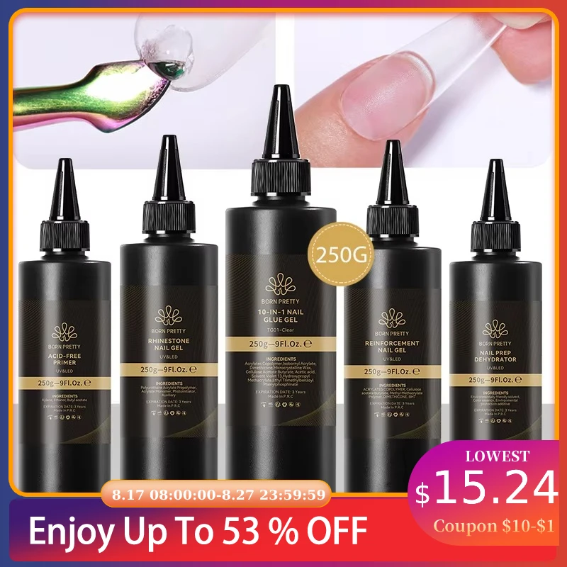 BORN PRETTY 250g Super Strong Nail Glue For False Nail Tips Press On Nails Refilled Package Base Gel Top Coat Matte Top Coat