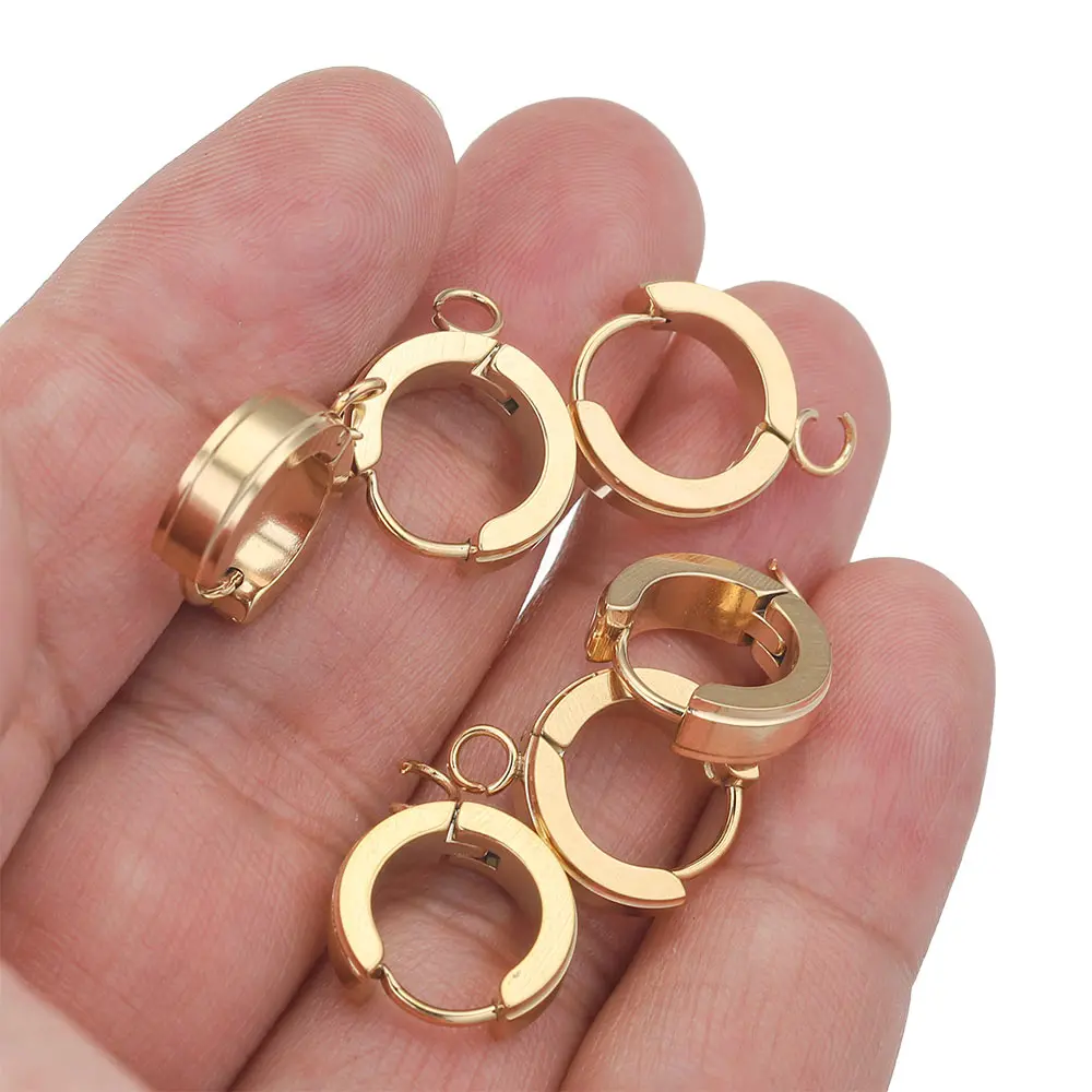 10pcs/Lot  Stainless Steel Round Gold Earrings Hooks Clasps Earring Post Components Parts for Making Supplies Women DIY Findings