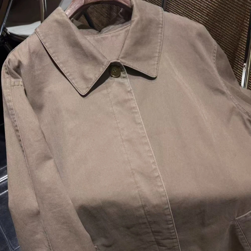 고밀도 100% 면 우아한 레트로 루즈 롱 트렌치 코트