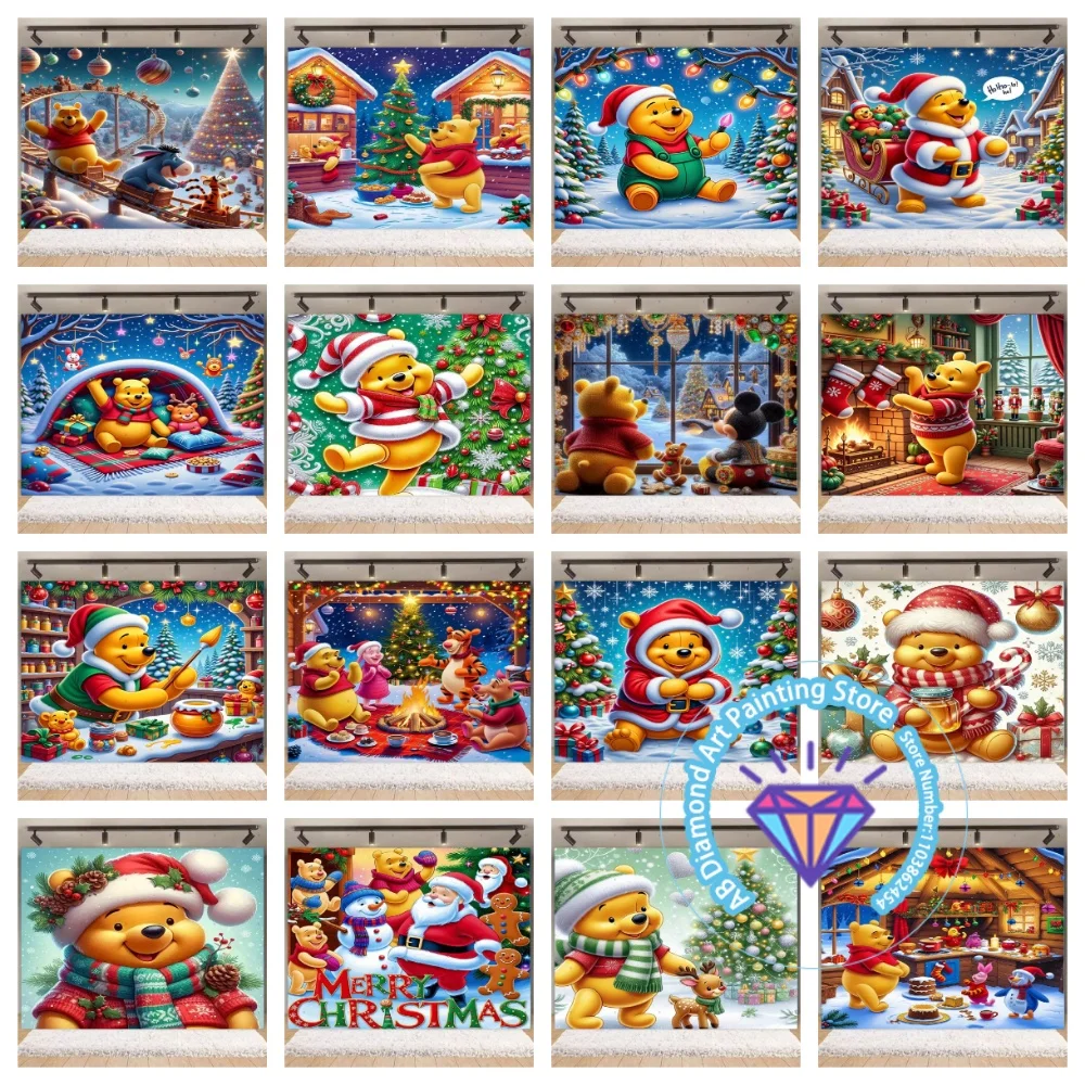 

Xmas Winnie the Pooh AB Diamond Painting Kit Square Round Diamond 5D DIY Mosaic Handmade Art Adult Exquisite Gift Home Decor