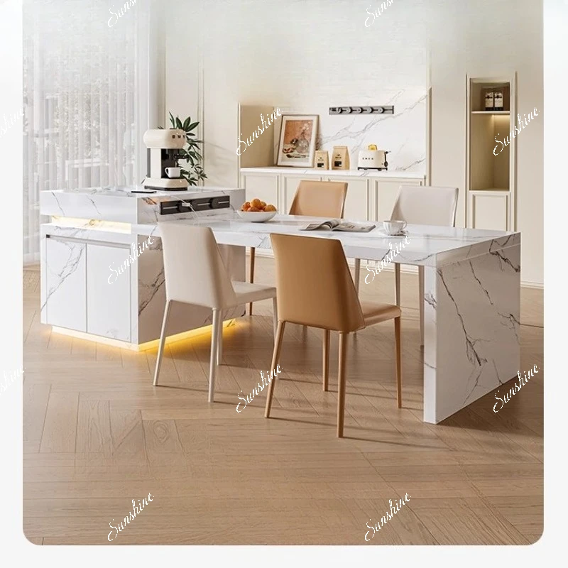 

Light luxury medieval rock slab island dining table integrated household multi-functional mid-guide platform