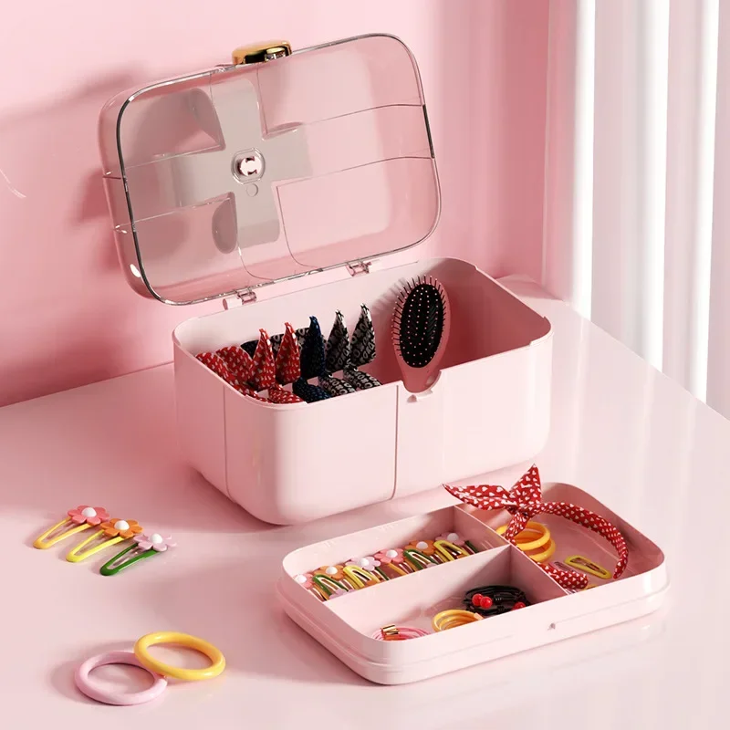 Cute Girl\'s Hair Accessories Organizer Jewelry Box for Girls Hair Accessory Storage Box Clip Plastic Hair Ties Holder