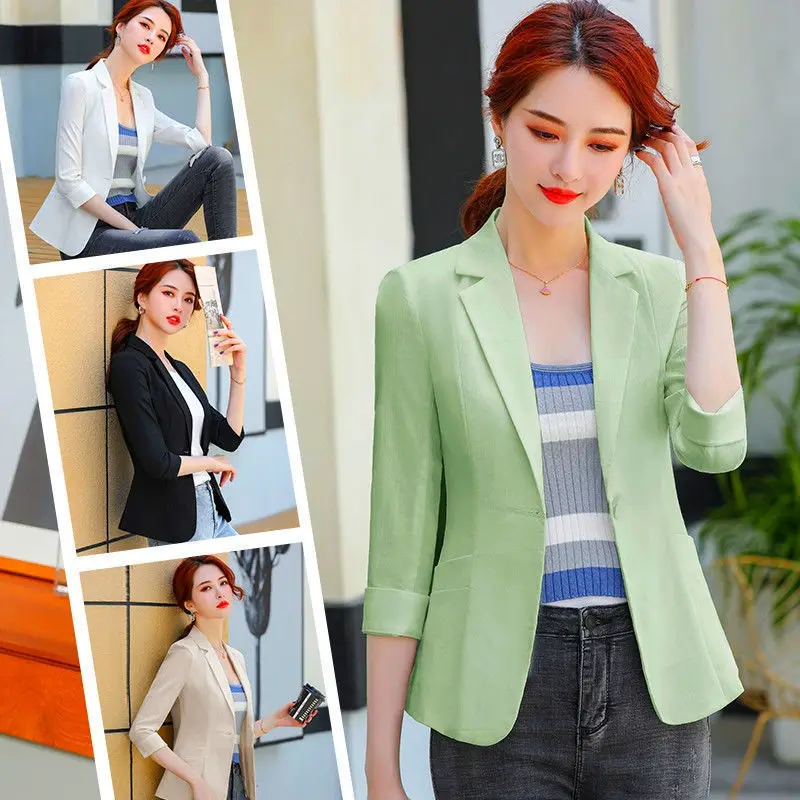 Women\'s Clothing Notched Capable Office Lady Blazers Pocket Button Formal Skinny Fashion Intellectual Simplicity Spring Autumn