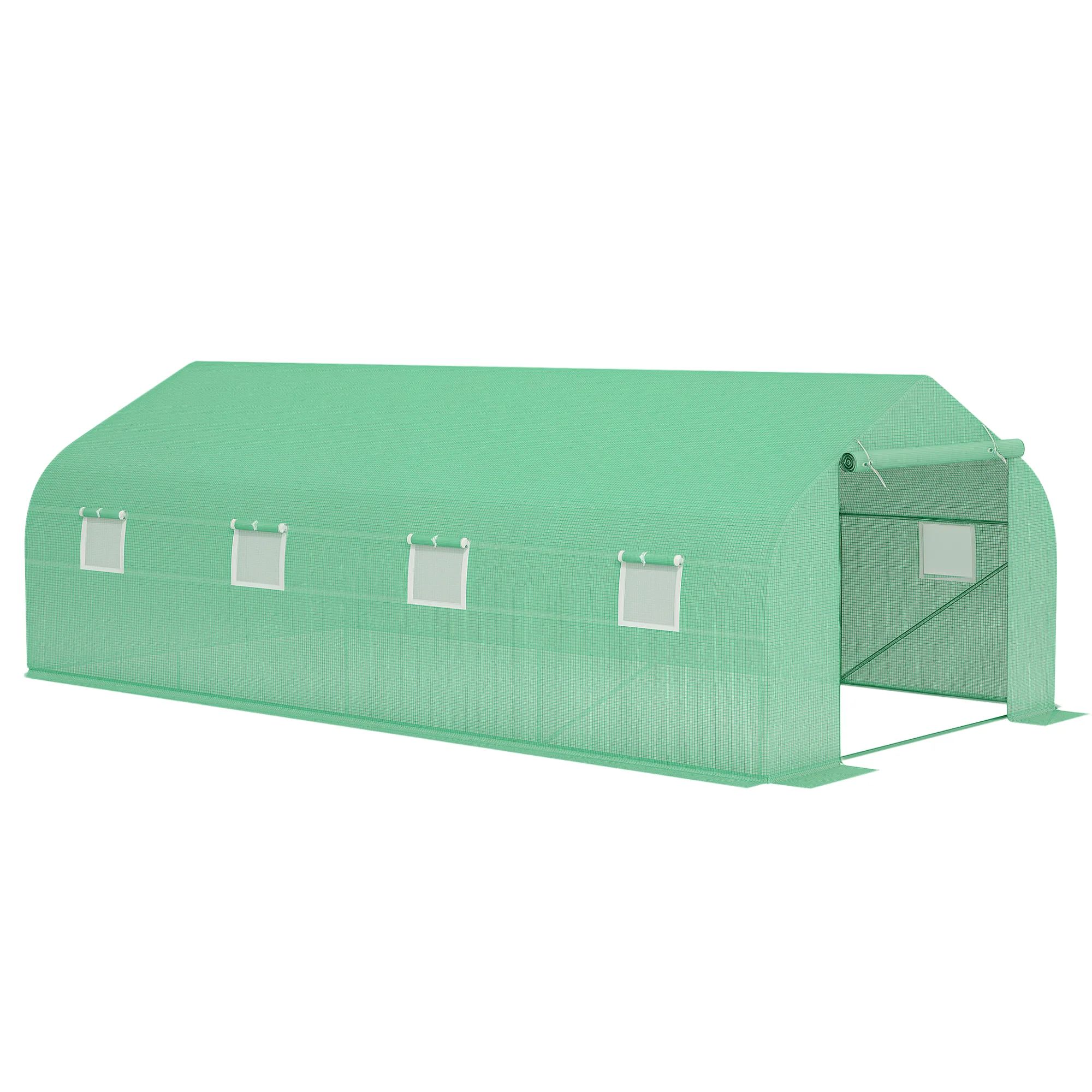 Outsunny Invernadero de Jardín 600x300x200 cm Tipo Túnel para Cultivo Plantas Verduras con 8 Ventanas Transpirables y Puerta Enrollable con Cremallera Acero Verde