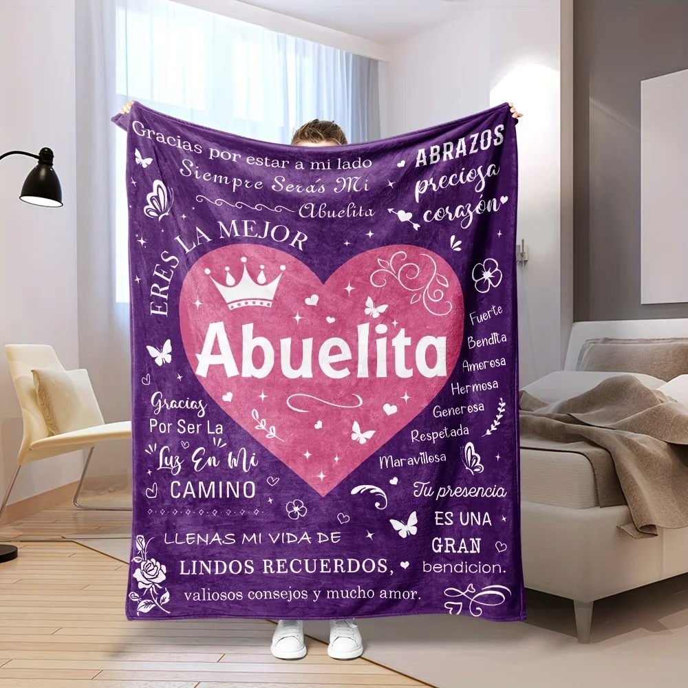 1pc Spanish Gift Text Blanket, Grandma Gift Creative Blanket, Grandma Birthday Gift Blanket, The Best Grandmother Gift