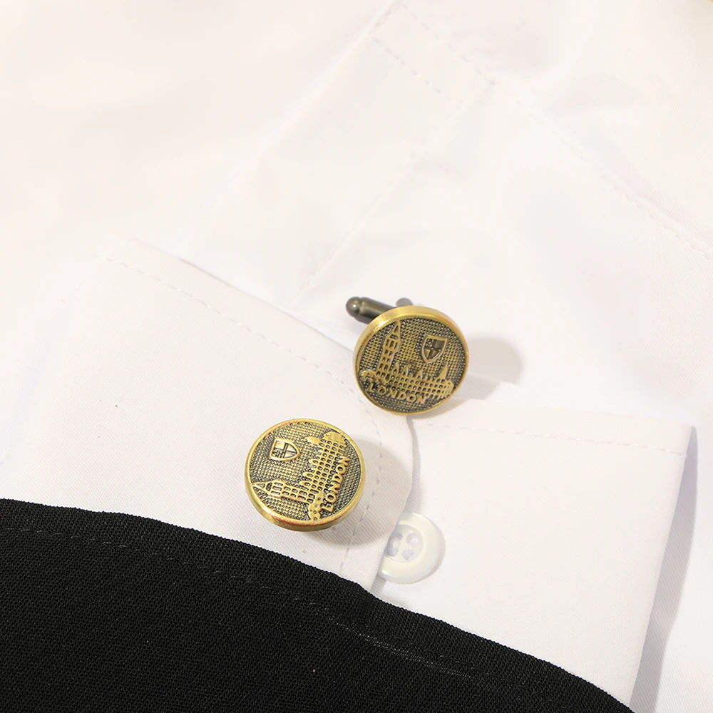Vintage Elizabeth Tower Pattern Mens Round Cufflinks Big Ben Design Cuff Button UK Britain Jewelry
