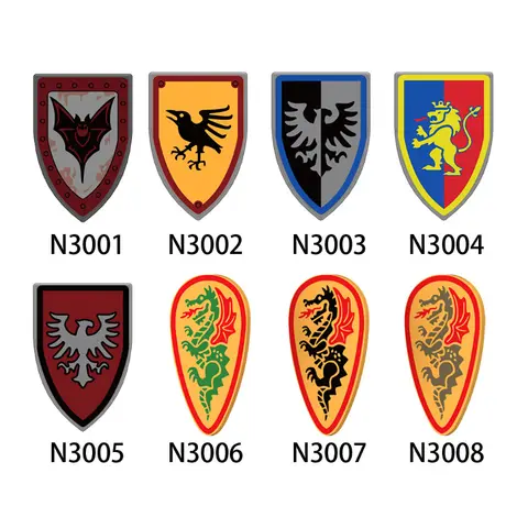 Medeltida Röd Lejon Slott Soldat Riddare MOC Väst Sköld Rustning Figur Tillbehör Vapen Byggstenar Militär Tegelsten Leksak B153 8 best sales Lego medeltida vapen - №5