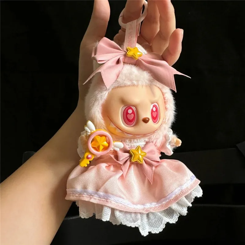15 17cm para boneca labubu kawaii saia rosa roupas japão cardcaptor sakura vestido mágico menina 4 peças conjunto ropa acessórios de roupas
