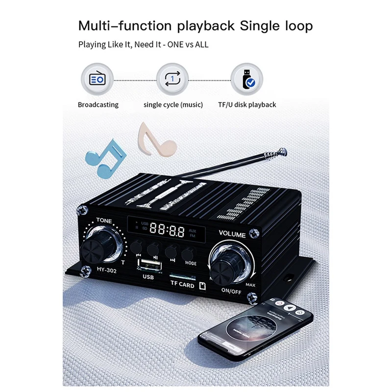 Amplificador Digital con Bluetooth para el hogar y el coche, Mini altavoz de sonido HIFI de 2 canales, FM, Clase AB, 12V