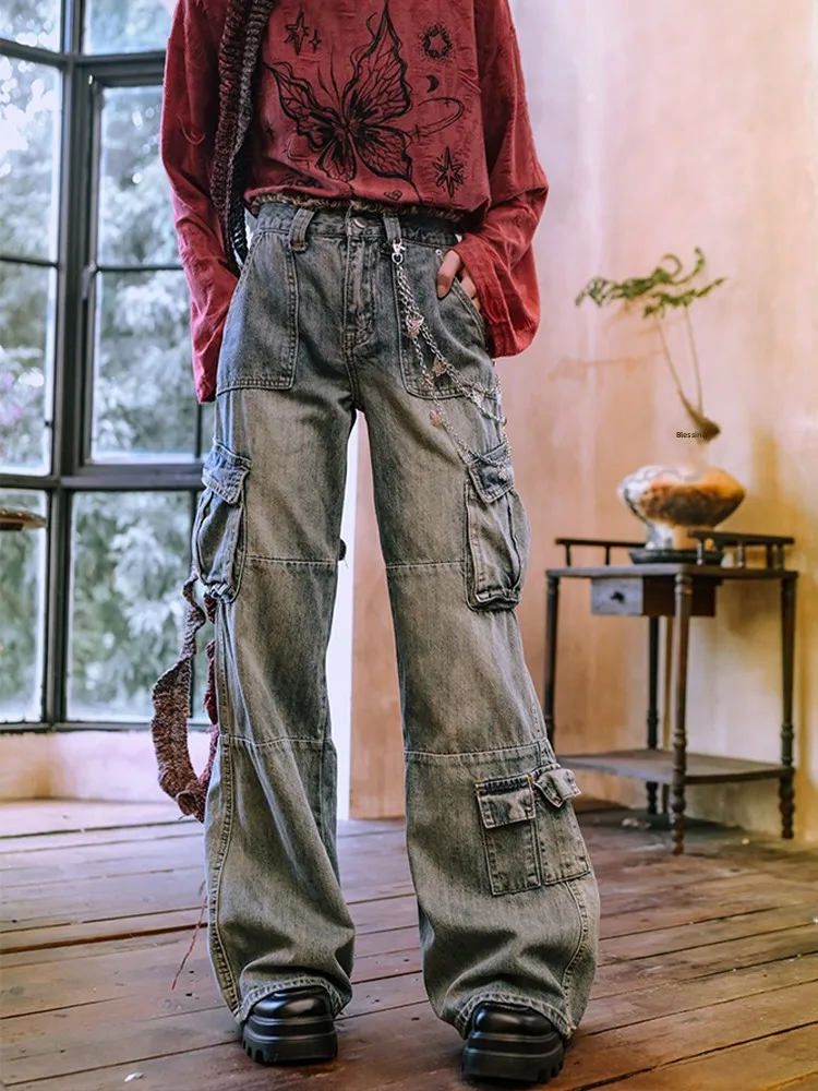 

Джинсы свободного кроя с высокой талией в стиле ретро, женские весенне-осенние повседневные рабочие джинсы, прямые джинсы глубокого цвета