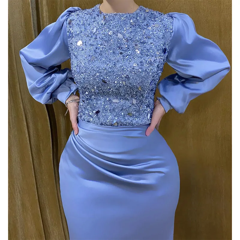 Elegant Muslim Evening Dresses Long Sleeves Mermaid Turkish Kaftan Dress Sequins Special Occasion Formal Dresses for Women