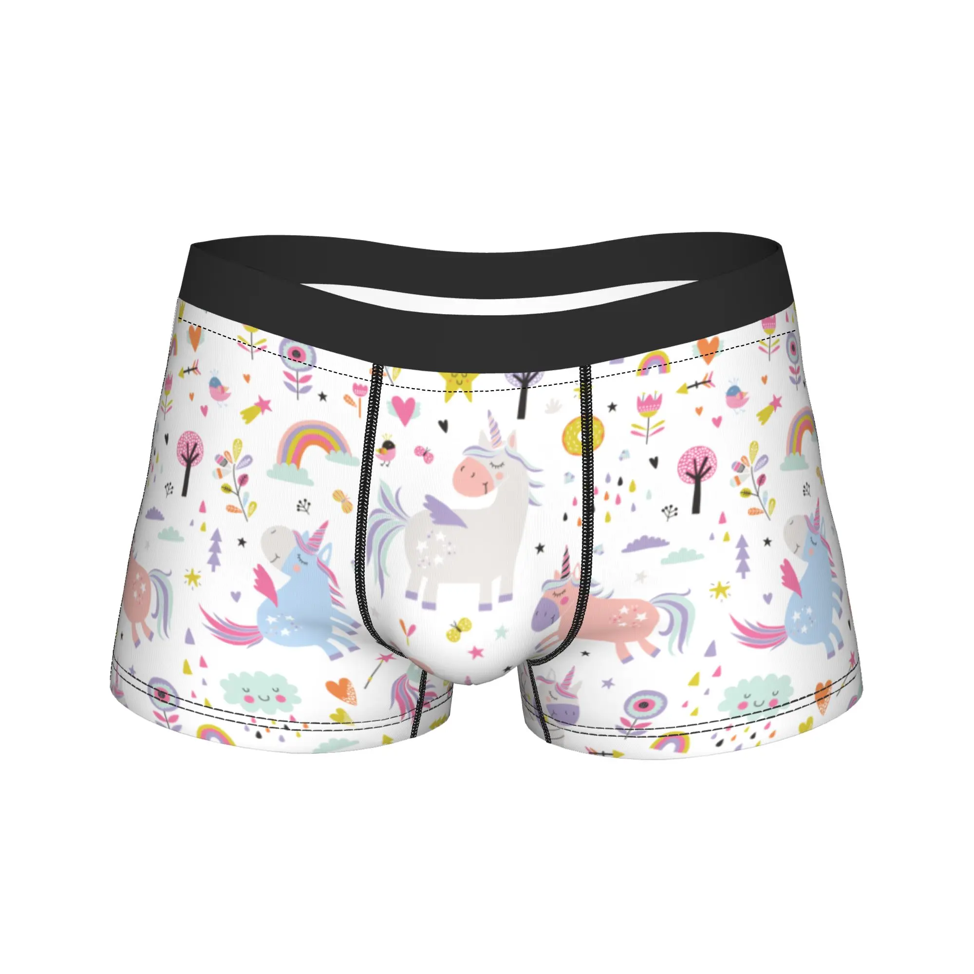 

Men's Cartoon Cute Unicorn Long Underwear Humor Boxer Briefs Shorts Panties Male Breathable Underpants Plus Size