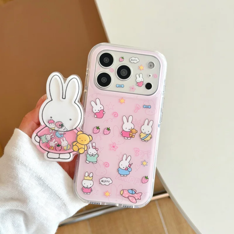 sweet Pink strawberry Cute Miffy star Phone case for iPhone 15 16 17 Pro Max 17pro Lovely Cartoon Funny Miffy Shake Cover﻿﻿
