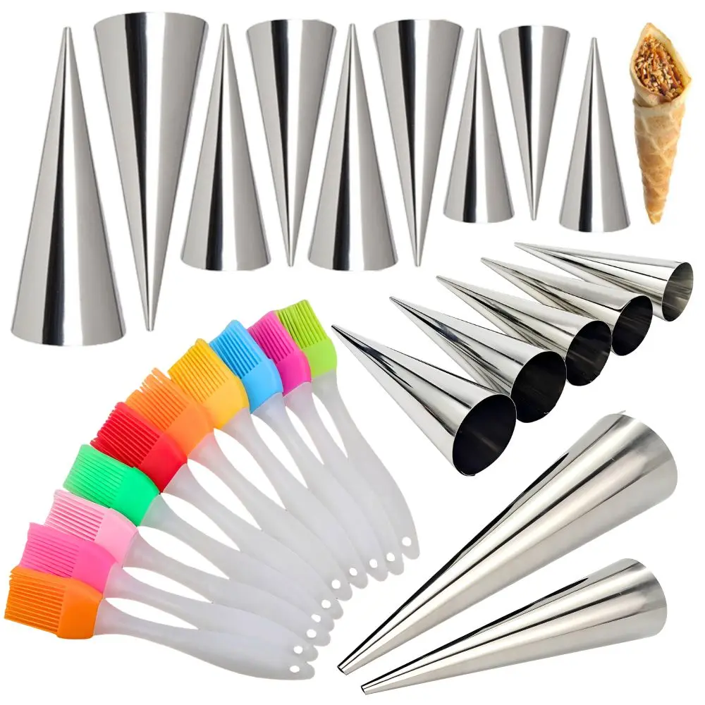 7pcs S/M/L Stainless Steel Cannoli Tubes Mold Set & Colorful Silicone Basting Brush Set for Baking, Pastry, Cream Horn YMY