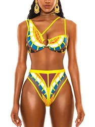 Bañador africano con estampado Dashiki para mujer, traje de baño femenino de cintura alta, conjunto de Bikini de dos piezas, traje de baño asimétrico, 2024