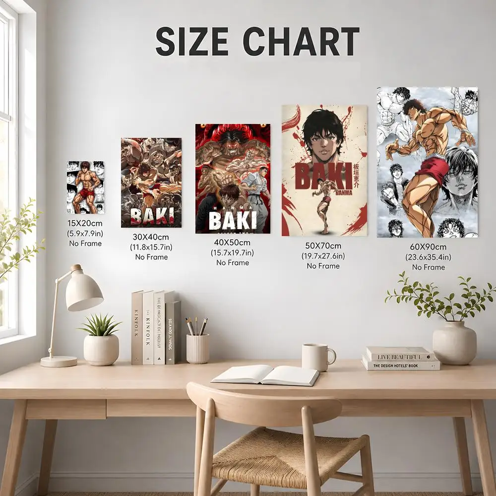 Baki Hanma Anime Fighting Action Poster Art HD Advanced Aesthetic Printing Paper Wall Art for Living Room Home Decor