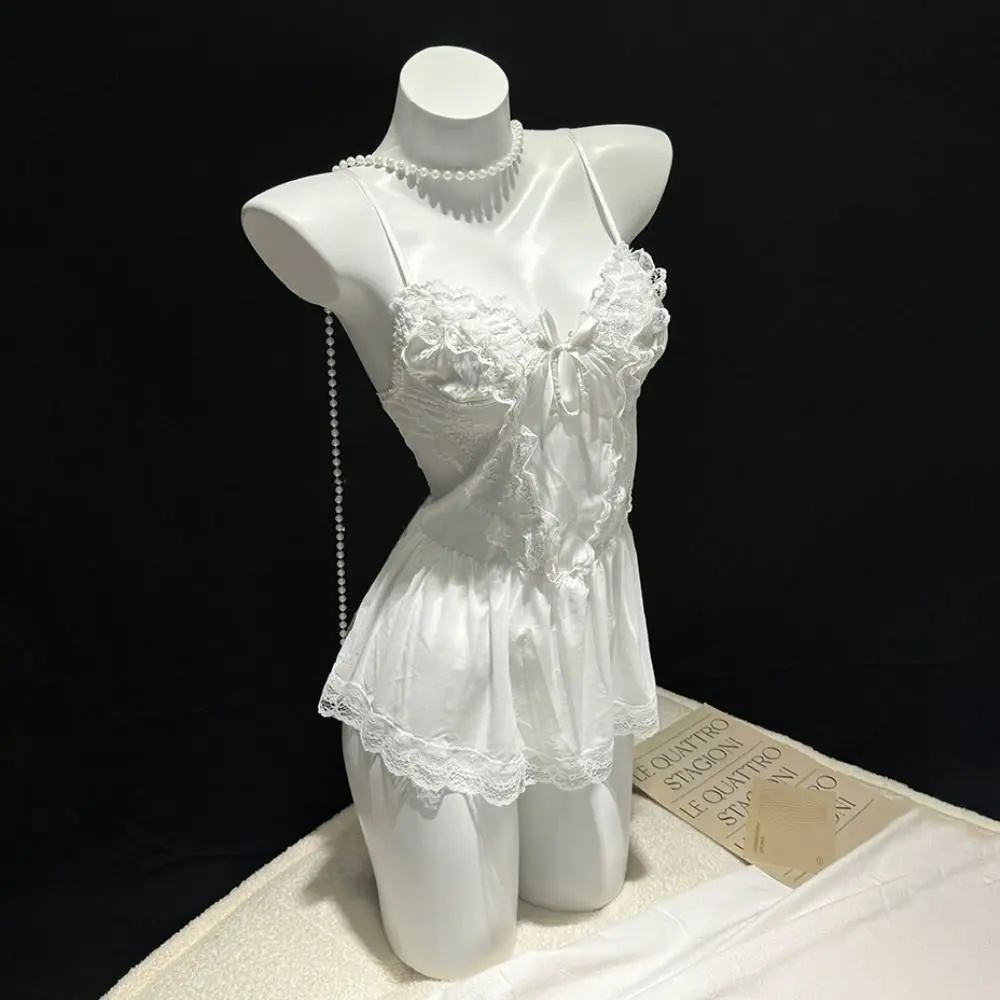 

Comfortable Bowknot Lace Nightgown Transparent Women Lingerie Sling Nightwear Sweet Hollow Lace Mesh Nightdress Gifts