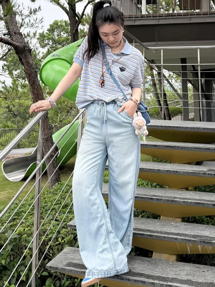 

Синие широкие длинные джинсы женские свободного кроя с удобной эластичной талией, вельветовые, повседневные, весенняя новинка Sle PINK MOMENT