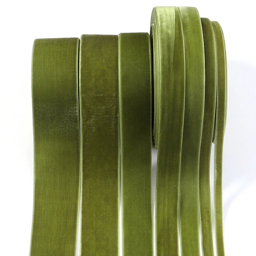 6–38 mm, 5–10 Yards, olivgrün, einseitiges Samtband, Party-Dekoration, handgefertigt, Geschenkverpackung, Haarschleife, DIY-Weihnachtsband