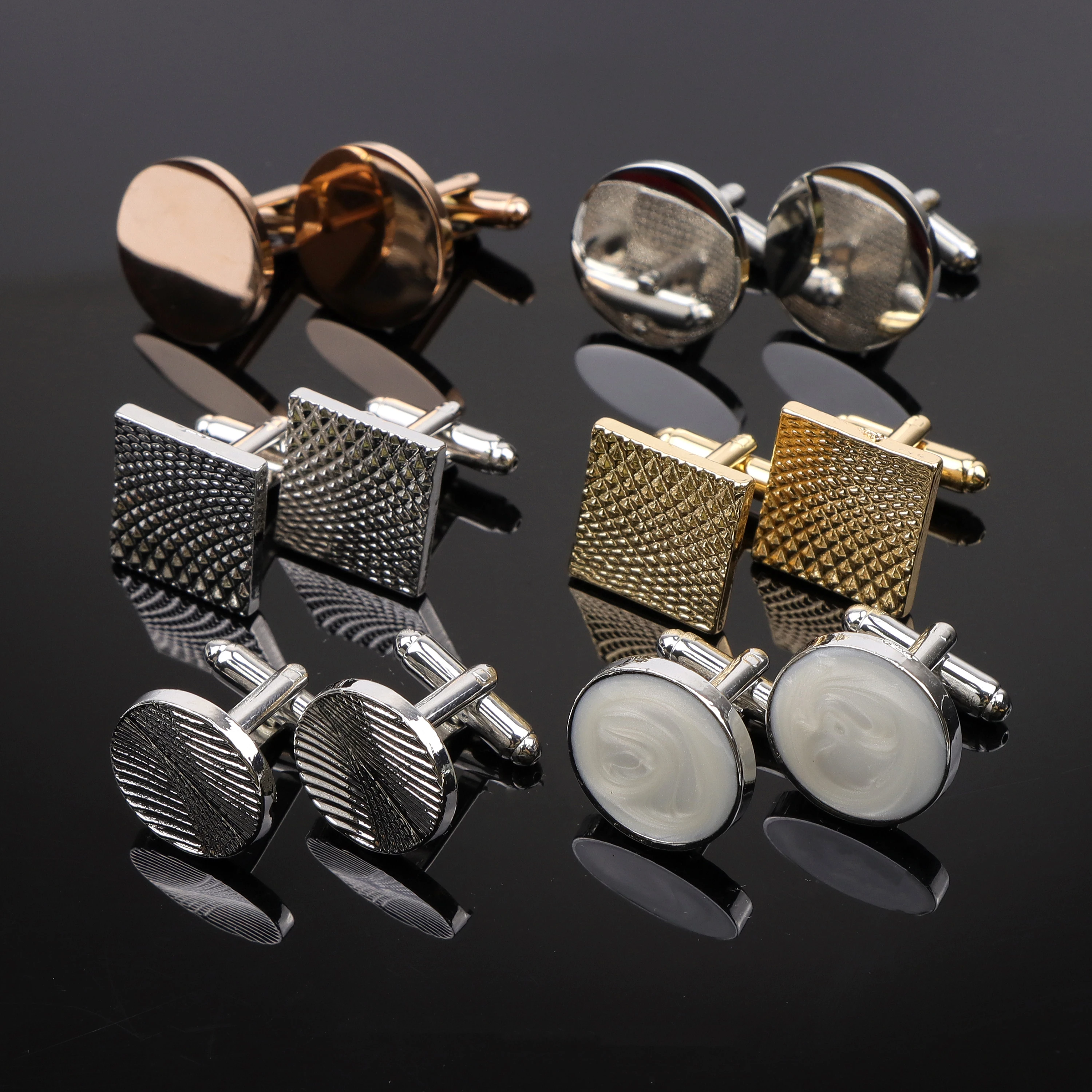 Classic Square Round Mens Cufflinks High Quality Black Gold Silver Color Glossy Suit Cuff Links Wedding Party Shirts Accessories