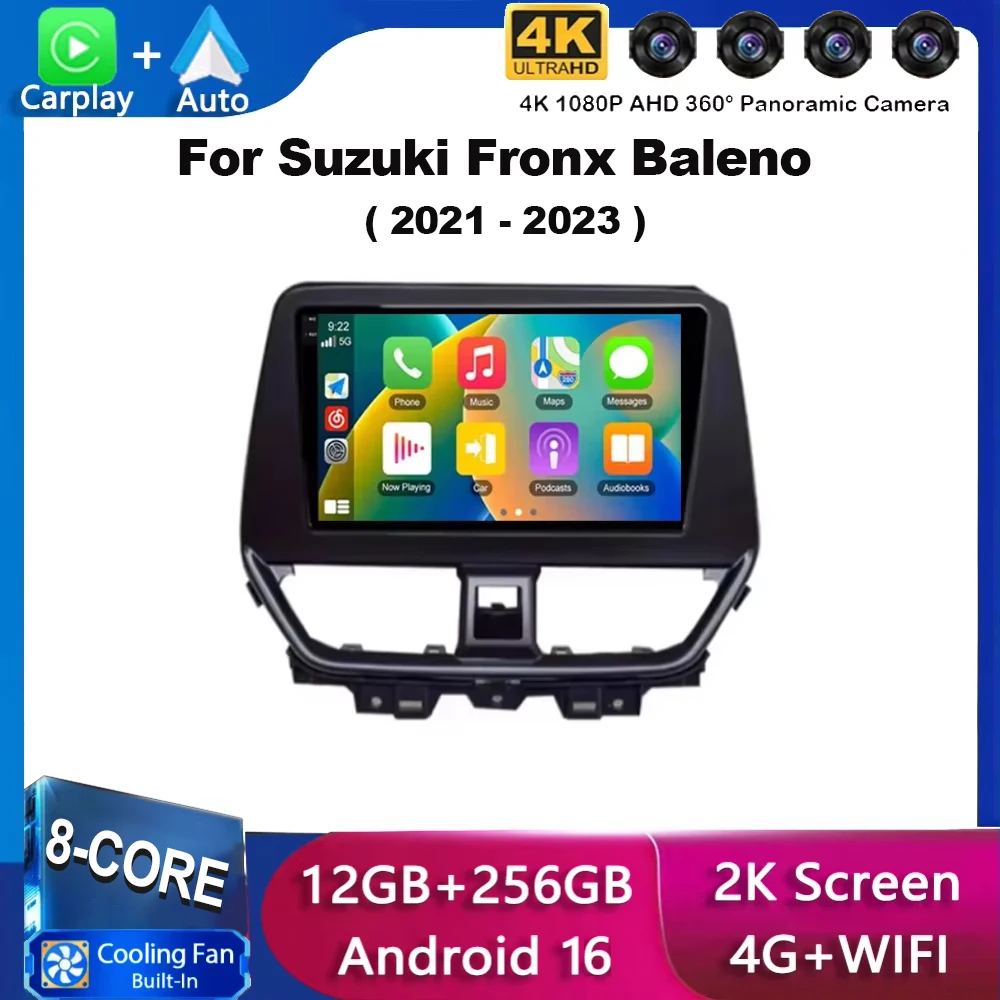 Android 16 Carplay Auto Qualcomm 2K QLED Screen Car Radio Player For Suzuki Fronx Baleno 2021-2023 GPS Multimedia Stereo Wifi BT