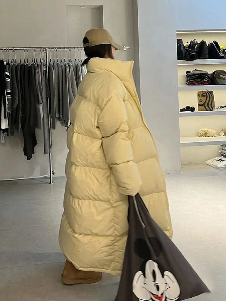 

Winter New Stand Collar Thickeness X-Long Bread Fluffy Puffer Coat Oversized White Duck Down Jacket Women Snow Outwear