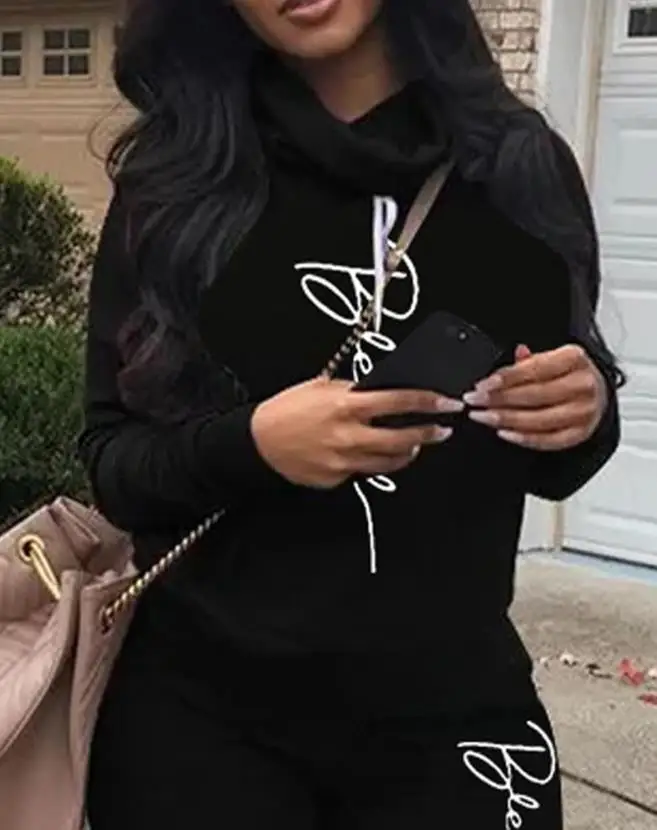 Plus Size Letter Printed Hoodie and Sweatpants Set 2023 New Hot Selling Women's Fashion