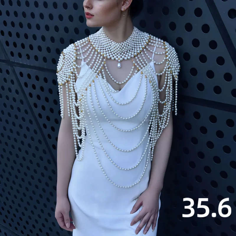 

Bride Pearls Detachable Sleeves Necklace Beaded Cape Women Bridal Covered Body Chain Women Accessories Off Shoulder Bolero VG66