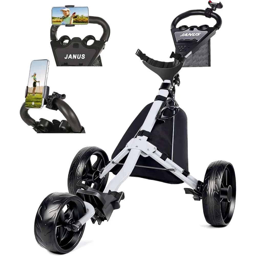 Golf Cart, Foldable Golf Push cart, Golf Bag cart，Golf Pull cart with Phone Holder and Storage Bag