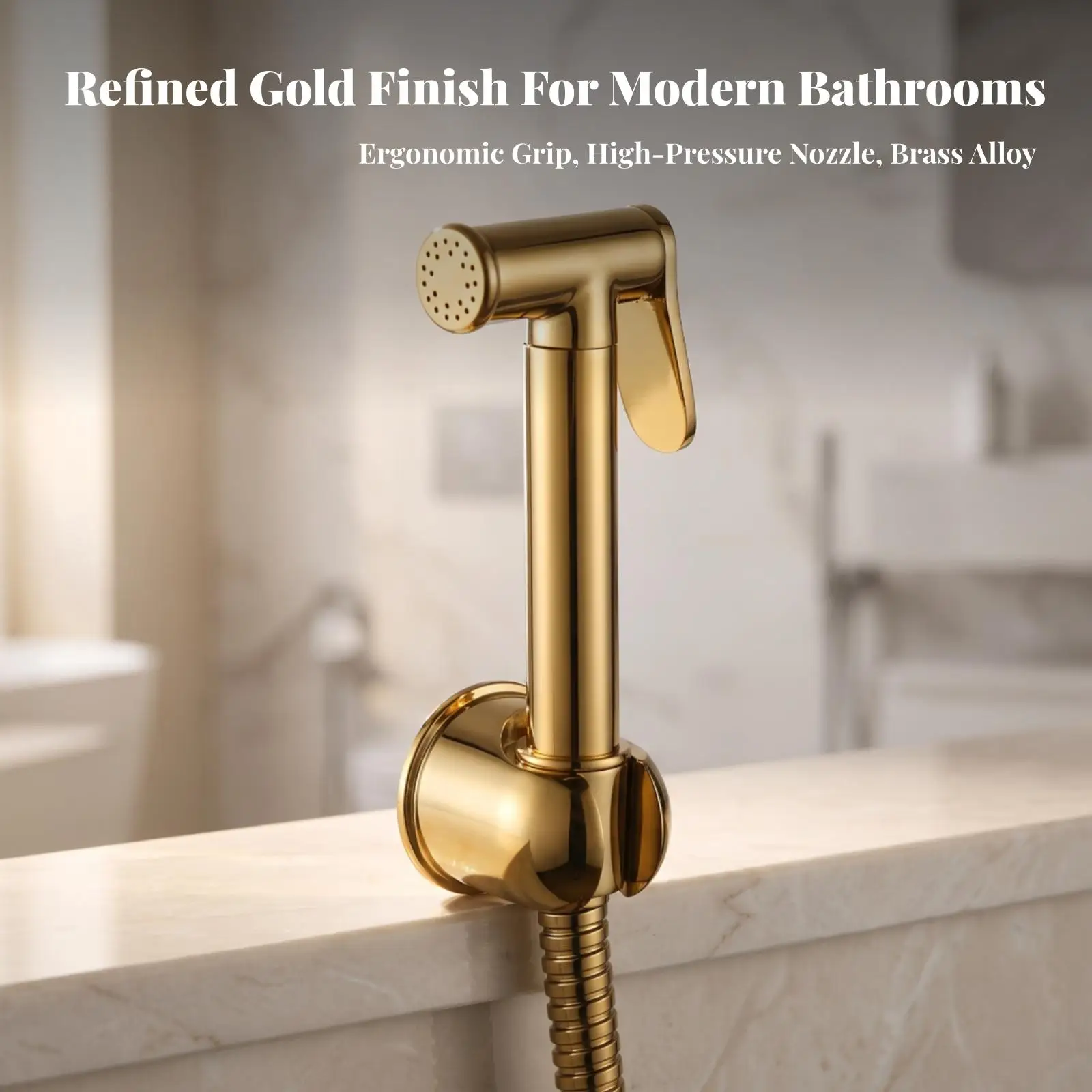 Golden Copper Bidet Sprayer Toilet Handheld Water Jet with Slip Grip Handle for Cleaning