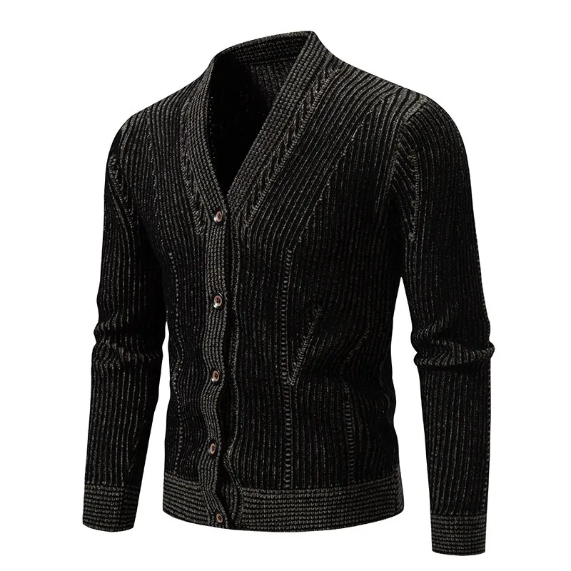 

Vm 2025 Autumn New Men's Striped Open Cardigan Sweater Knitted Woolen Simple Sle Long Sve V-Ne Warm Casual Top