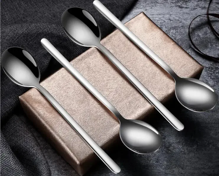 

4PCS Soup Spoon Set 304 Stainless Steel Ice Cream Party Dessert Spoons Teaspoon Silver Tea Coffee Cold Drink Kids Spoon PM 019