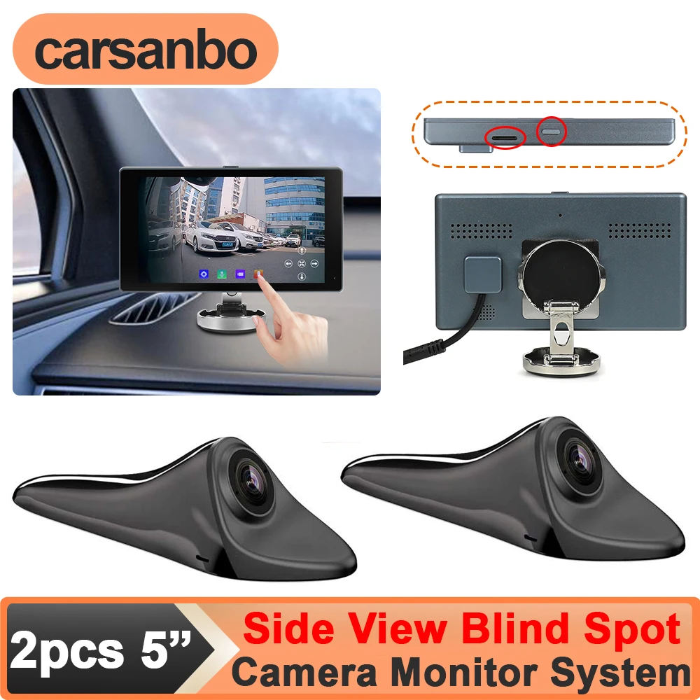 Carsanbo 5 Inch Touch Screen Monitor Car Left and Right Side View Camera Blind Spot BSD Warning Driving Recorder Parking Monitor