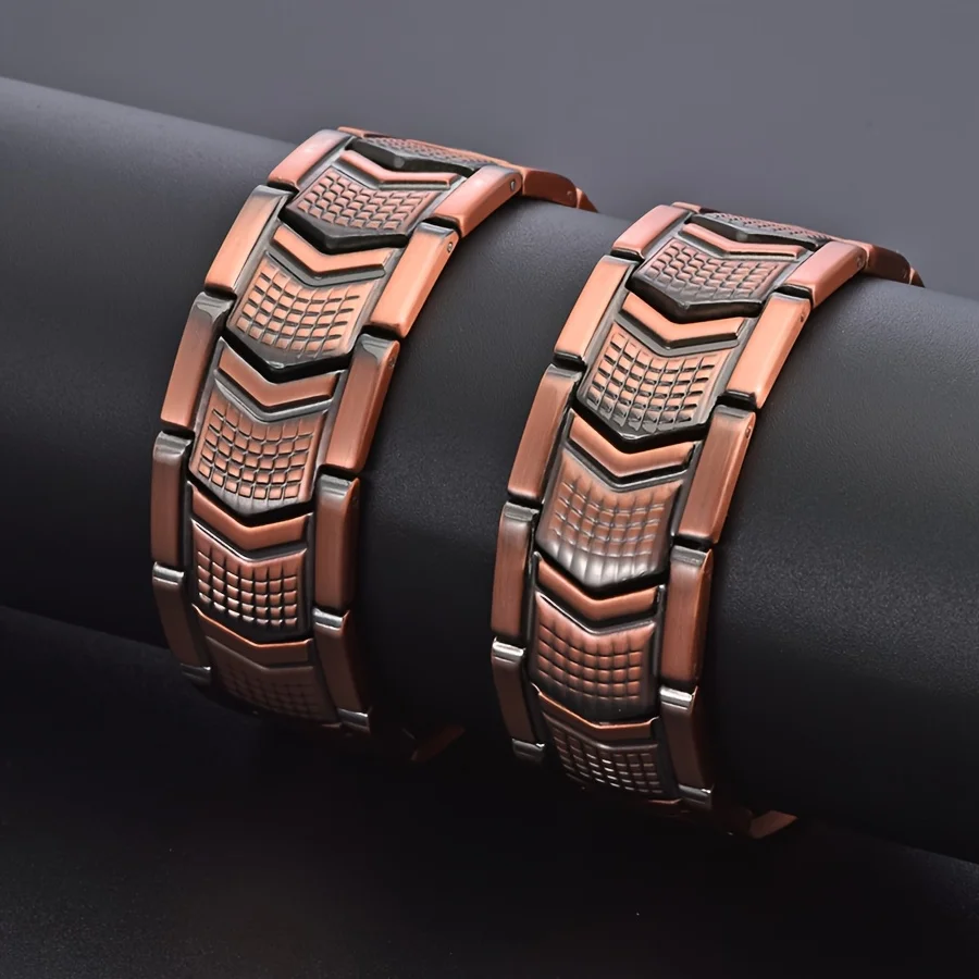 Premium Antique Bronze Pure Copper Magnet Bracelet, Adjustable Copper Link Wristband With Free Remover Birthday Gift For Men