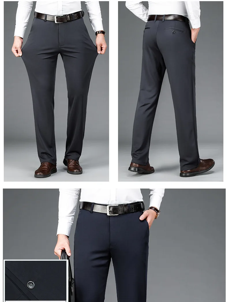 Elastische Herren-Anzughose, dünne Hose mit geradem Bein, knitterfrei, bügelfrei, Streetwear, Herrenhose, Business – Detail 6