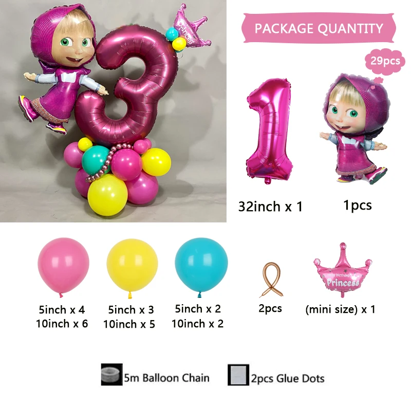 29 Stück Disney Marsha und Bär Themenballon Digitale Säule 1–9 Jahre altes Mädchen Geburtstag Partyzubehör Dekoration Babyparty Geschenk