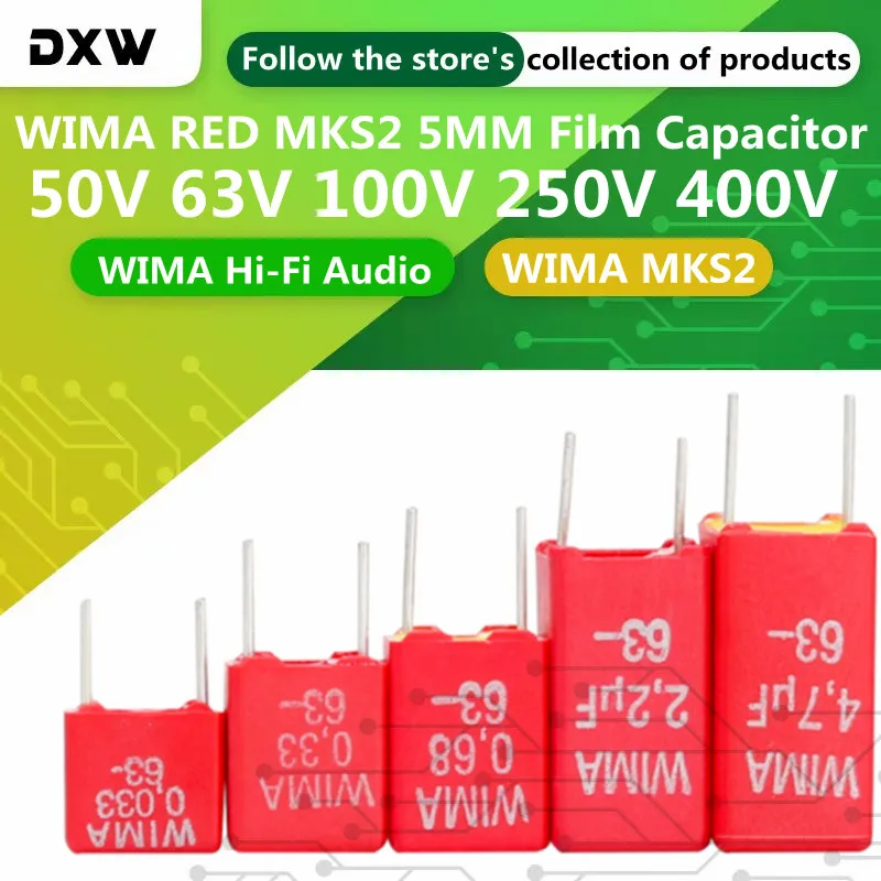 2PCS/Lot WIMA MKS2 5MM Film Capacitor 0.1UF 0.01UF 0.47UF 1UF 1.5UF 0.33UF 10UF 2.2UF 3.3UF 50V 63V 100V 250V 400V Hi-Fi Audio