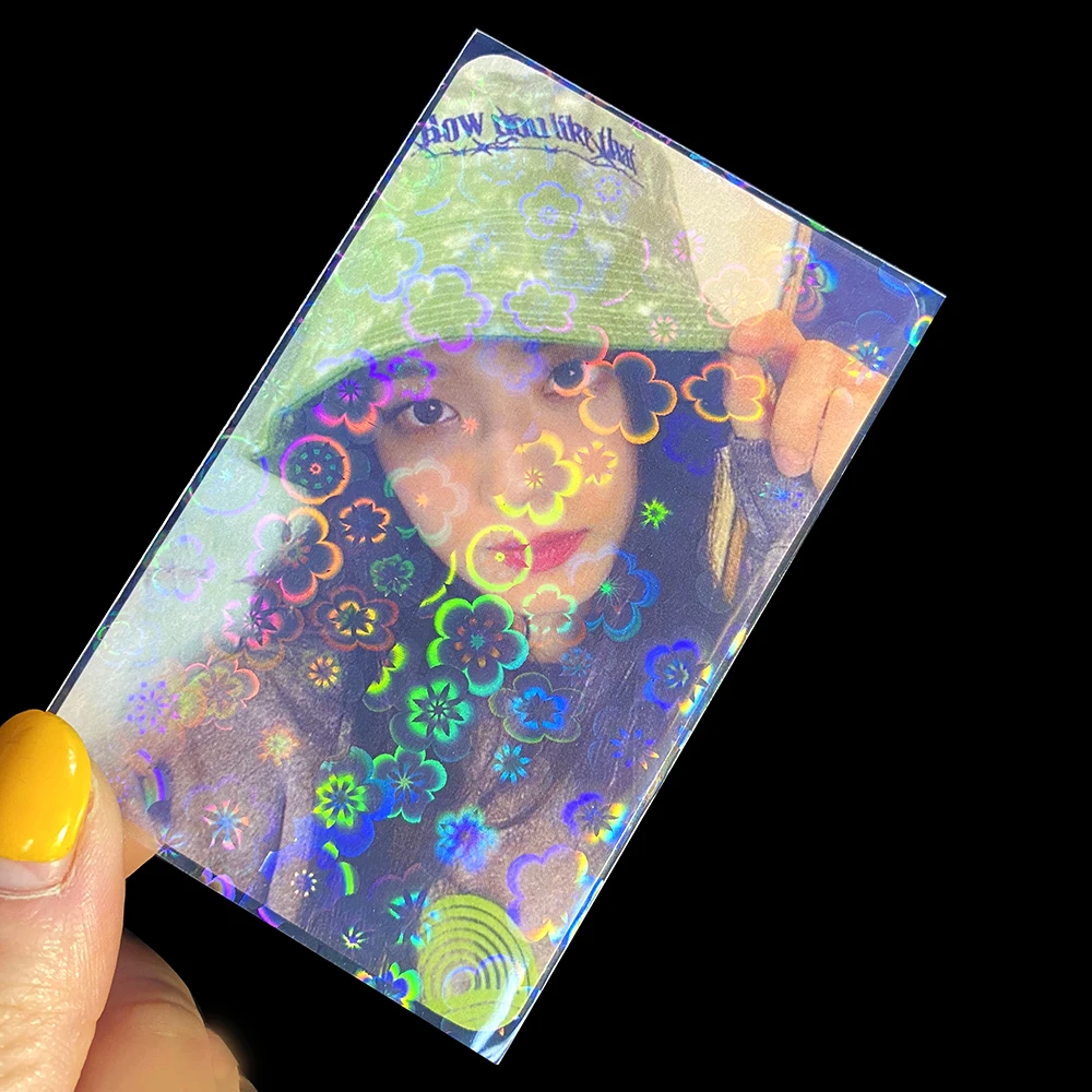 100Pc Cherryblossom Laser Flashing Card Holder Film Idol Holographic Standard KPOP Card Sleeve Ultra Cute Protector Sparkly TCG