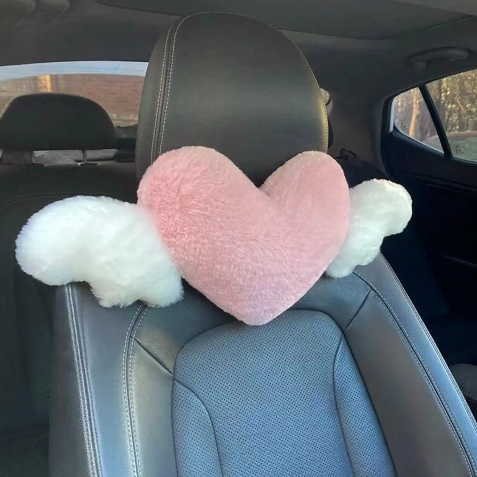 Heart-Shaped Car Headrest Plush Love Neck Pillow Seat Back Pillow Car Cushion Support Accessories Lumbar Decor Universal