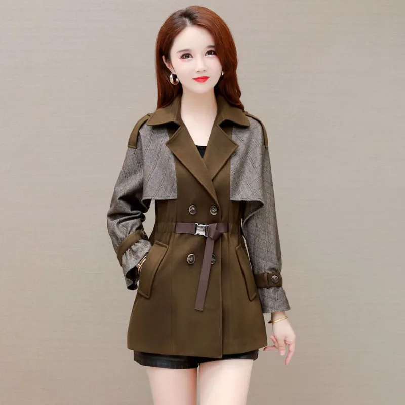 

2024 Spring Autumn New Waist Windbreakers Women's Overcoat Fashion Slim Stitching Double-Breasted Chic Short Trenchcoat Tops