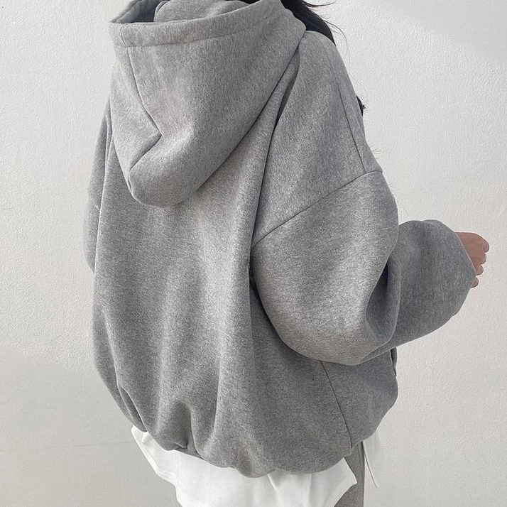 Korean Fashion Hoodie 2026 Autumn Winter Fleece Thickened Loose Pullover Sweatshirt Men Women Casual Warm Jacket Tops