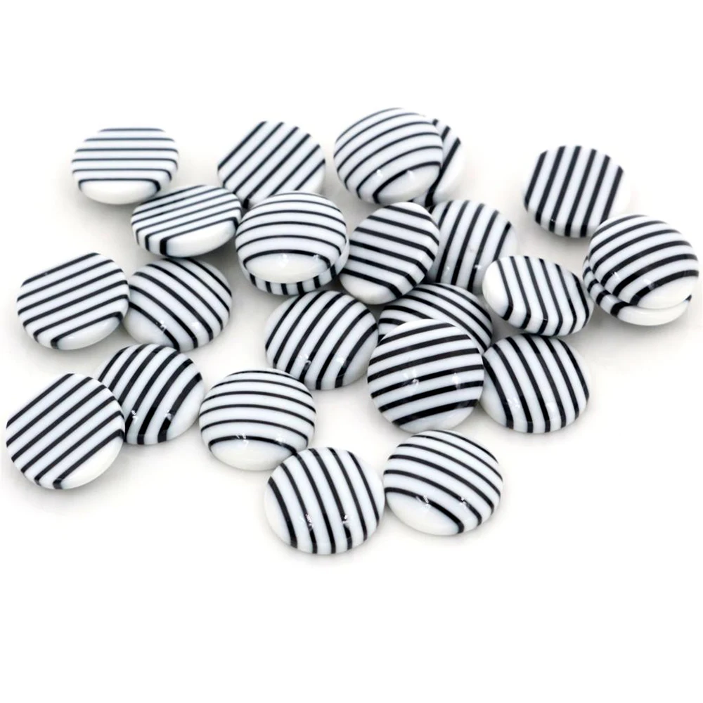 New Fashion 40pcs 12mm White  Black Colors stripe Style Flat back Resin Cabochons Fit 12mm Cameo Base Cabochons-G2-20