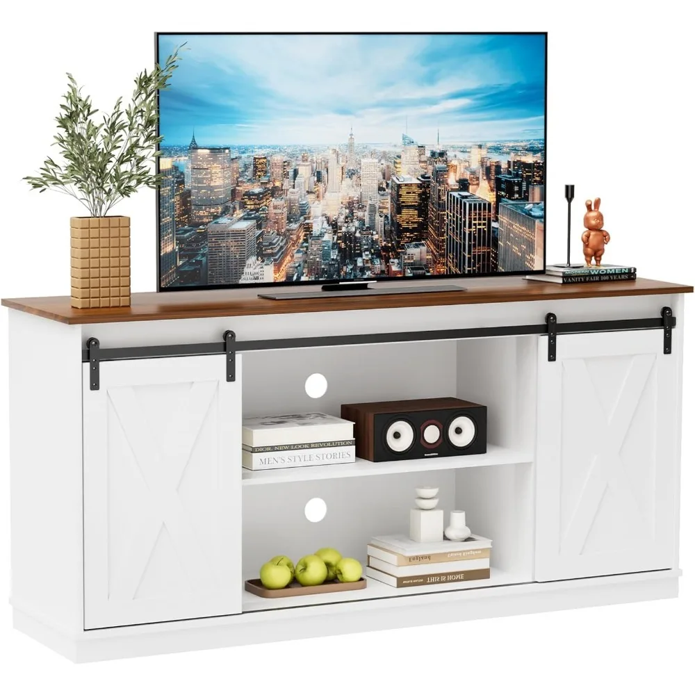 

TV Stand for Televisions up to 65 Inch Farmhouse Entertainment Center with Storage Cabinets Sliding Barn Doors Moder
