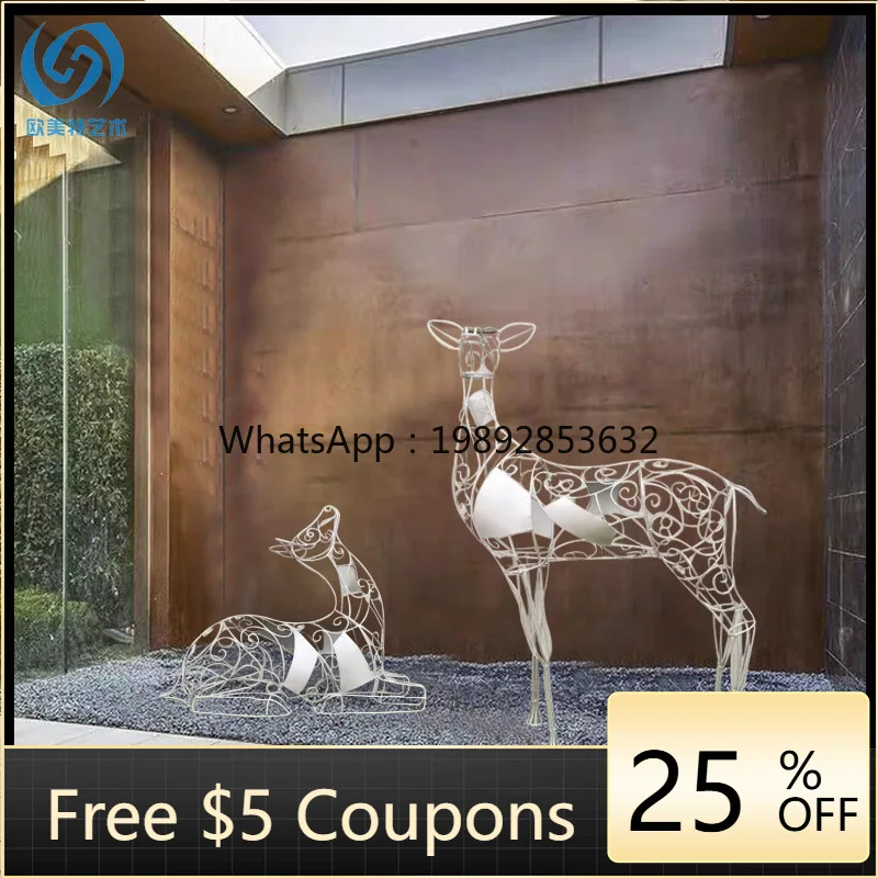 

LYY Stainless Steel Hollow Deer Floor Ornament Outdoor Square Garden Hotel Lobby Community Landscape Animal Sculpture
