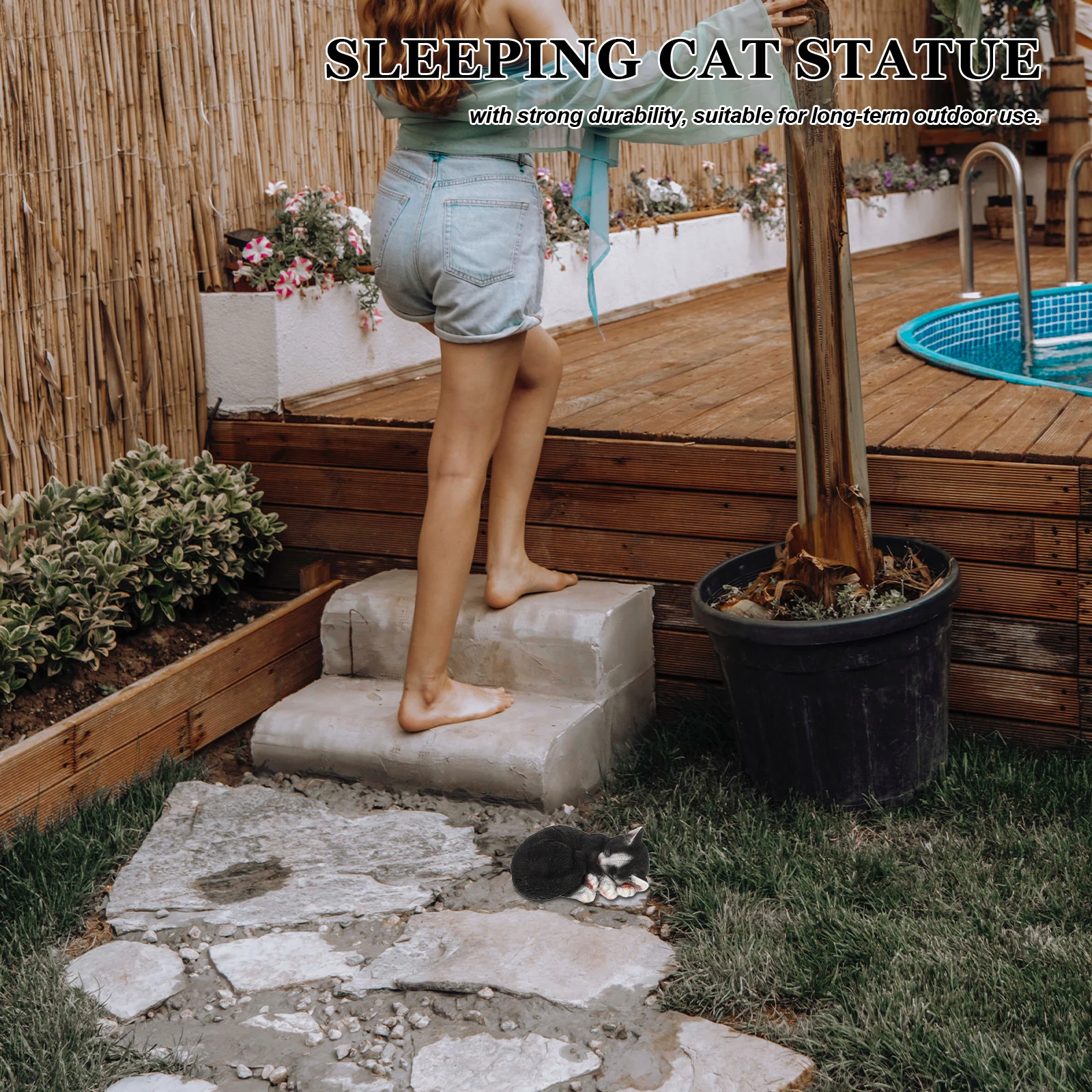 

Outdoor Resin Cat Statue Realistic Garden Sculpture Durable Lawn Patio Decor Lovely Cat Garden Ornament Desktop Decor