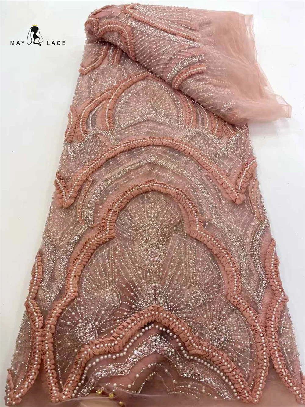 

Beads 3D Lace Tube Bubble Embroidered Glitter Fabric Sequins Lace Wedding Dresses Stage Costume Bridal Evening Party Material