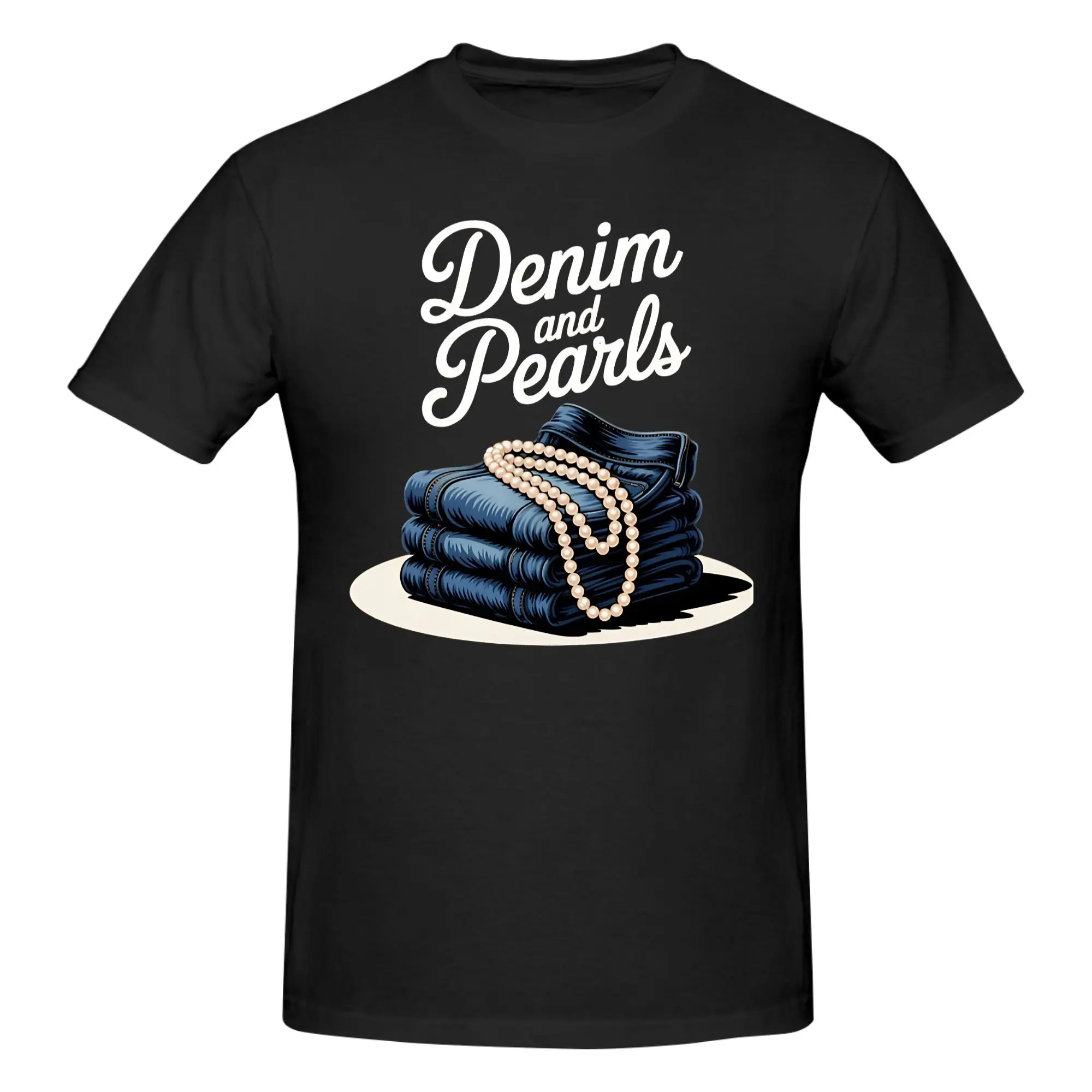 1 Piece Denim and Pearls for Ladies 2026 Denim With Pearls Novelty 100% Cotton T-Shirt Cowgirl Fashion Tops Tees For Men