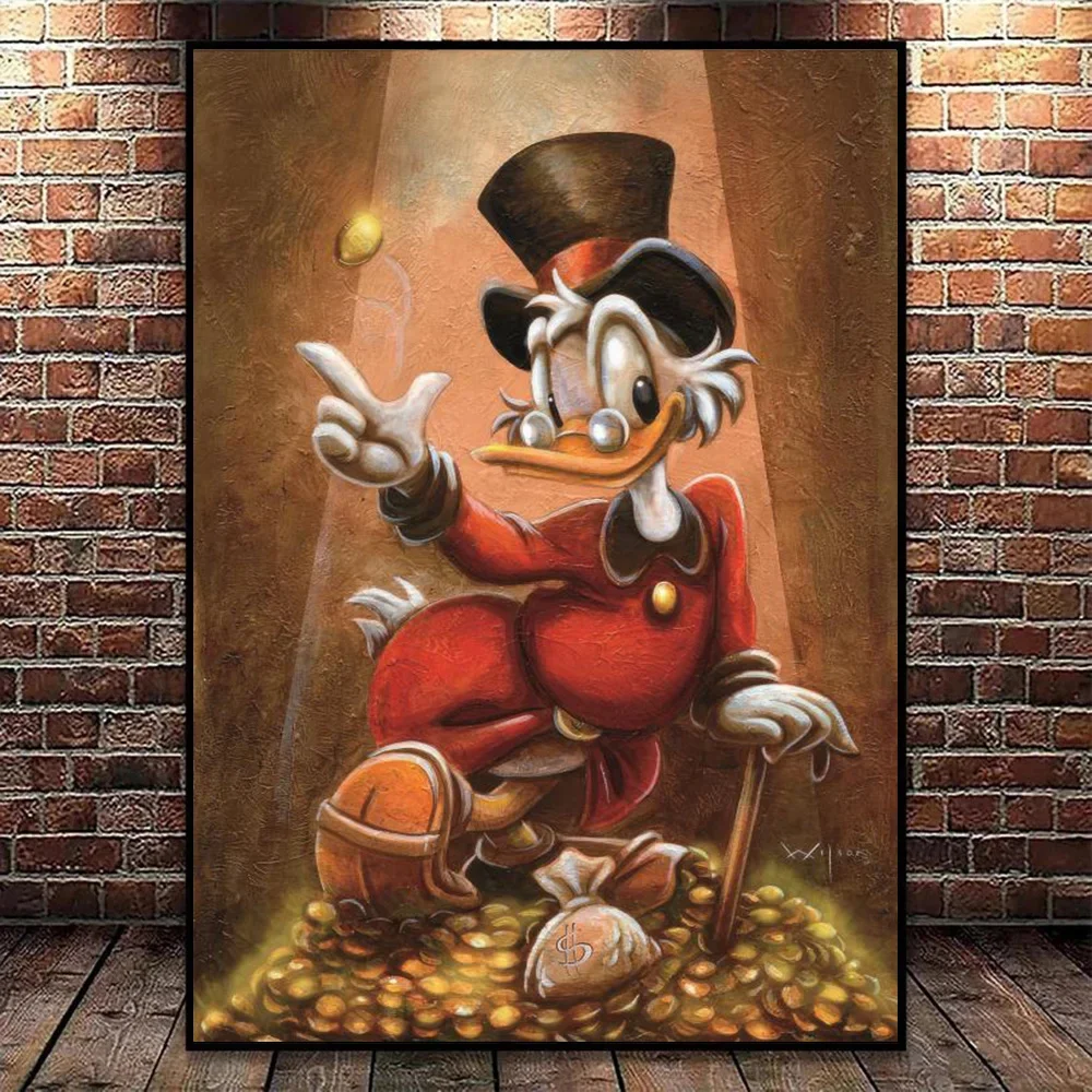 MINISO Disney Mickey Mouse Donald Duck Vintage Wall Mural Home Living Room Bedroom Decorative Art Posters Children\'s Room Canvas